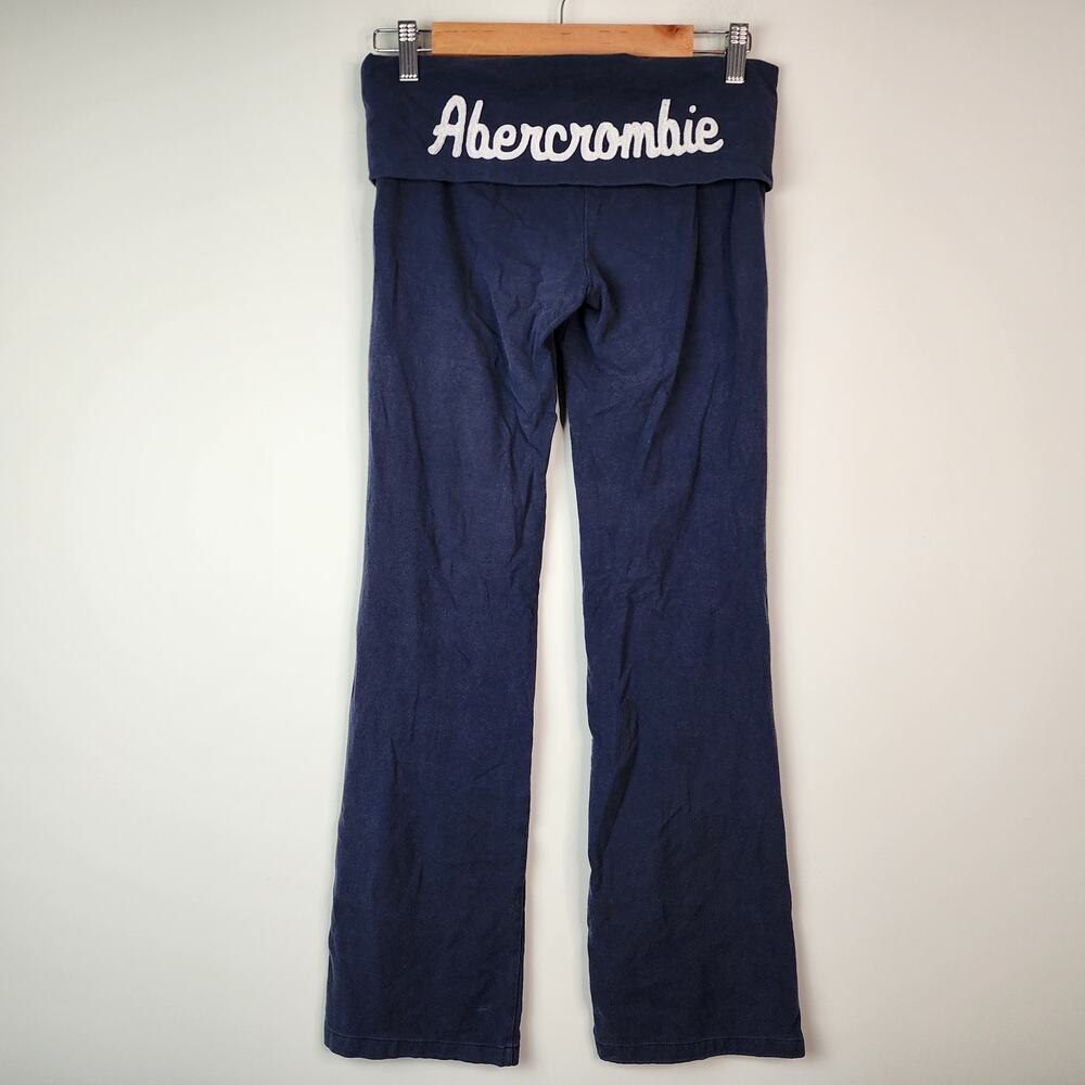 Abercrombie & Fitch Y2K Fold Over Flare Leggings Yoga Pants Moose Logo Navy‎ S